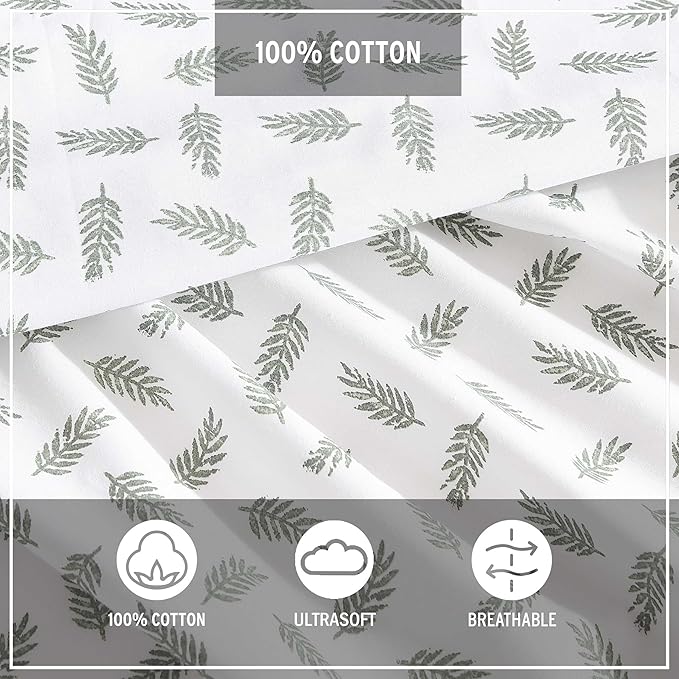 Eddie Bauer - Twin Sheet Set, Cotton Percale Bed Sheets, Crisp & Cool, Ideal Dorm Essentials (Laurel Leaves, Twin)