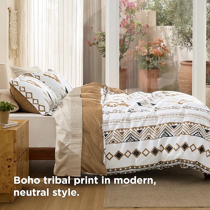 Bedsure Duvet Cover Queen Size - Modern Boho Geometry Floral Duvet Cover Set with Zipper Closure, 3 Pieces Hazel Bedding Set with 8 Corner Ties and 2 Pillow Shams 20"x26"