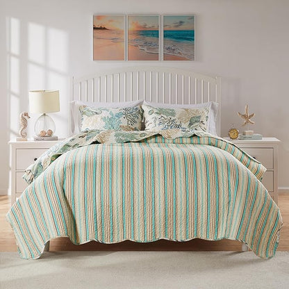 Greenland Home Barefoot Bungalow Atlantis Coastal Quilt Set, 5-Piece King/Cal King, Jade