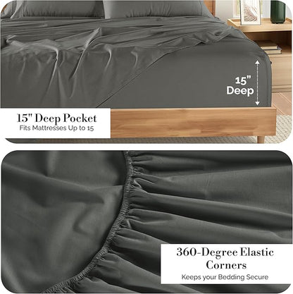 Casa Platino King Sized Sheets – 6 Piece King Size Sheets Set, Ultra Soft & Breathable, With 15 Inch Deep Pocket Fitted Sheet, Cozy Cooling Sheets, Perfect for Daily Use & Machine Washable – Dark Grey