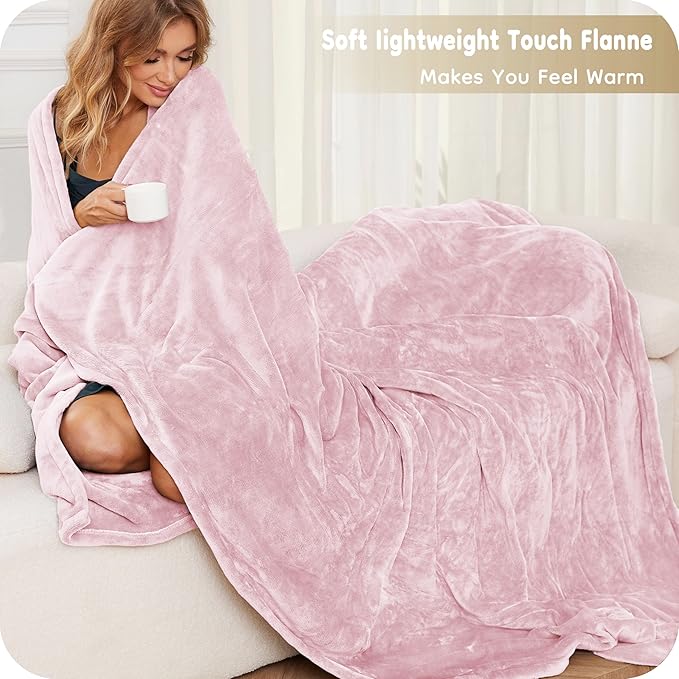 Electric Heated Blanket Full Size 72"×84", Breathable & Luxurious Flannel,Soft Warm Gift with Over-Heat Protection,4 Heating Levels & 10 H Auto Shut Off, Machine Washable, Light Pink
