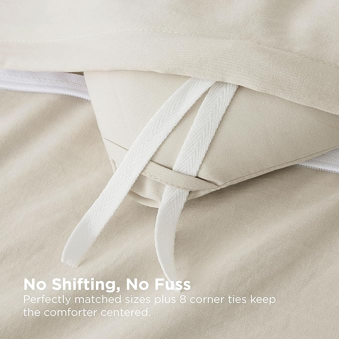Bedsure Removable Cover with Comforter Duvet Insert California King - 4 Pieces Beige Prewashed Soft Bedding Set for All Seasons Use, Includes 1 Duvet Cover, 1 Comforter, 2 Pillow Shams