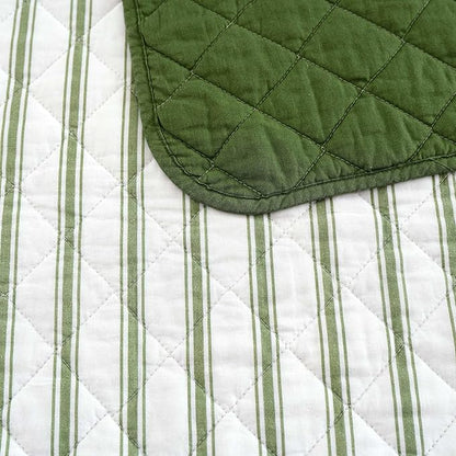 Martha Stewart - Twin Quilt Set, 100% Soft & Breathable Bedding with a Lightweight Feel for Year Round Comfort, 2 Piece Bed Set with Matching Pillowcase (Ticking Stripe Green)
