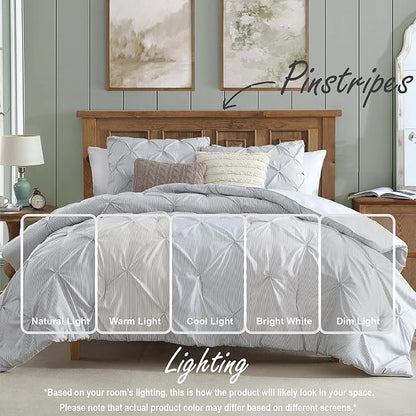 Swift Home King Pinstripe Charcoal Grey Comforter Set - Classic Pintuck Bedding Set - 3 Pieces Bed Linen, 1 Comforter and 2 Pillow Shams
