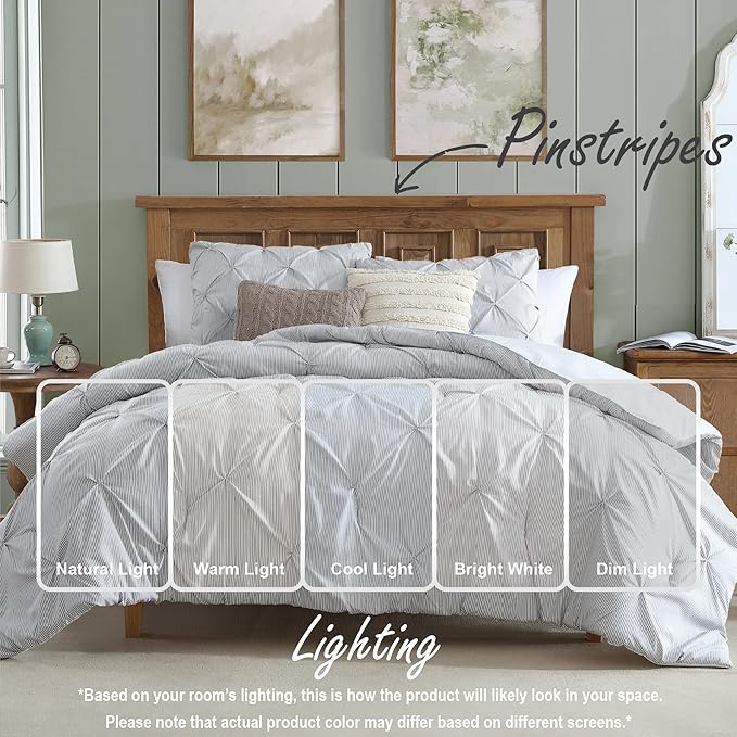 Swift Home Full/Queen Pinstripe Charcoal Grey Comforter Set - Classic Pintuck Bedding Set - 3 Pieces Bed Linen, 1 Comforter and 2 Pillow Shams