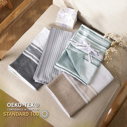 Bedsure Queen Comforter Set 7 Pieces, Dark Grey Striped Bedding Set for All Seasons, Reversible, Cationic Dyeing Bed in a Bag with Comforter, Sheets, Pillowcases & Shams