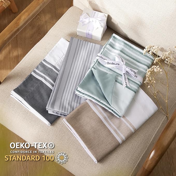 Bedsure King Comforter Set 7 Pieces, Dark Grey Striped Bedding Set for All Seasons, Reversible, Cationic Dyeing Bed in a Bag with Comforter, Sheets, Pillowcases & Shams