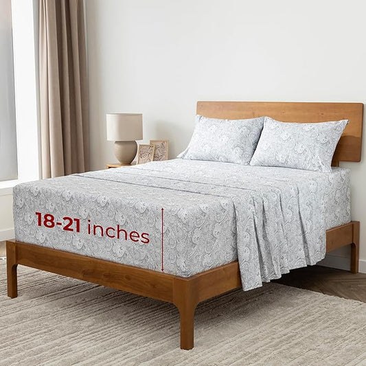 Mellanni Extra Deep Full Sheets - 4 PC Iconic Collection Bedding - Hotel Luxury, Ultra Soft, Cooling Bed Sheets - Wrinkle, Fade, Stain Resistant (Full, Paisley Gray)