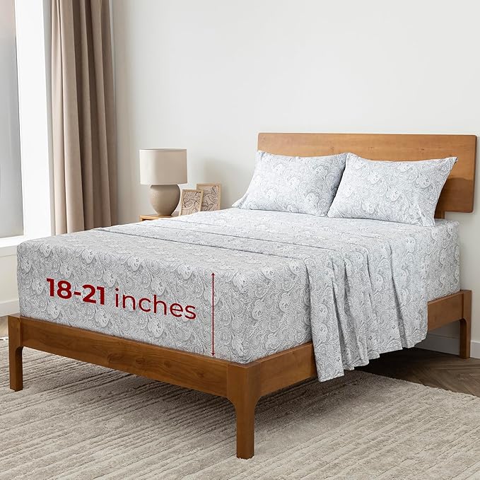 Mellanni Extra Deep King Sheets - 4 PC Iconic Collection Bedding - Hotel Luxury, Ultra Soft, Cooling Bed Sheets - Wrinkle, Fade, Stain Resistant (King, Paisley Gray)