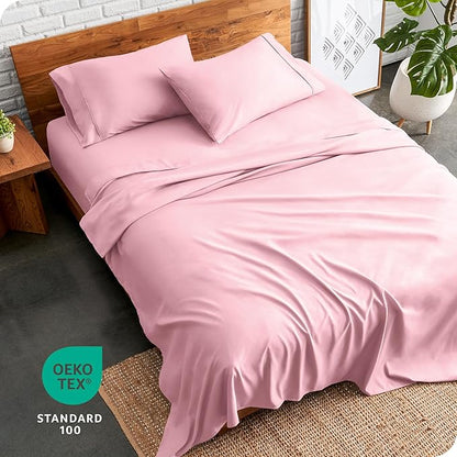 Bare Home Split Head Flex King Sheet Set - 1800 Ultra-Soft Microfiber Bed Sheets - Double Brushed - Deep Pockets - Easy Fit - 4 Piece Set - Bedding Sheets & Pillowcases (Light Pink)