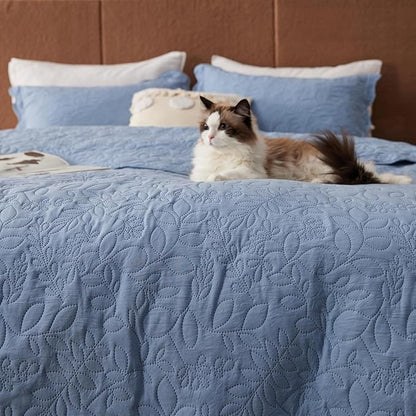 Bedsure Quilt King Size - Ultra Soft Pre-Washed Cloud-Like Bedding, All-Season Lightweight Comforter for Country Bedroom, Leaf Design Coverlet in Mineral Blue, 106 x 96 Inches | Stitch-Free Quilting, Ultra Soft, Lightweight, Machine Washable, Pet-Friendly