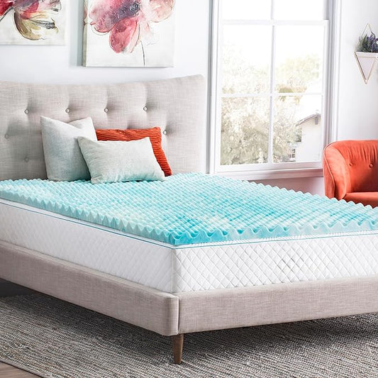 Linenspa 3 Inch Gel Memory Foam Mattress Topper – Egg Crate Style, Reversible for two feels – Promotes Airflow & Relieves Pressure Points – Twin