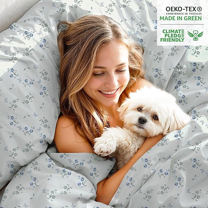 RUVANTI 100% Organic Cotton Sheets Split King, Percale Weave, GOTS Certified, 5-Piece Set, Deep Pocket 15", Crisp & Breathable, Soft Durable Bedding, Sábanas Algodón Orgánico – Butter Flight