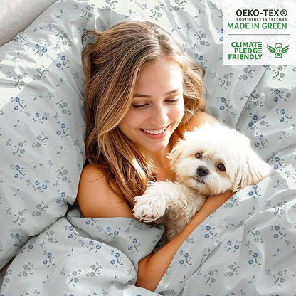 RUVANTI 100% Organic Cotton Sheets Twin Size, Percale Weave, GOTS Certified, 3-Piece Set, Deep Pocket 15", Crisp & Breathable, Soft Durable Bedding, Sábanas Algodón Orgánico – Butter Flight