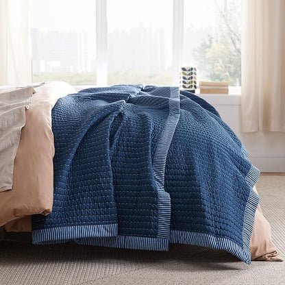 Bedsure Navy Quilts King Size - King Quilt Bedding Set Bedspread Coverlet, Lightweight Corduroy Pattern Bedspread, 3-Piece Set with 106"x96" Coverlet & 2 Pillow Shams, All-Season Soft Microfiber