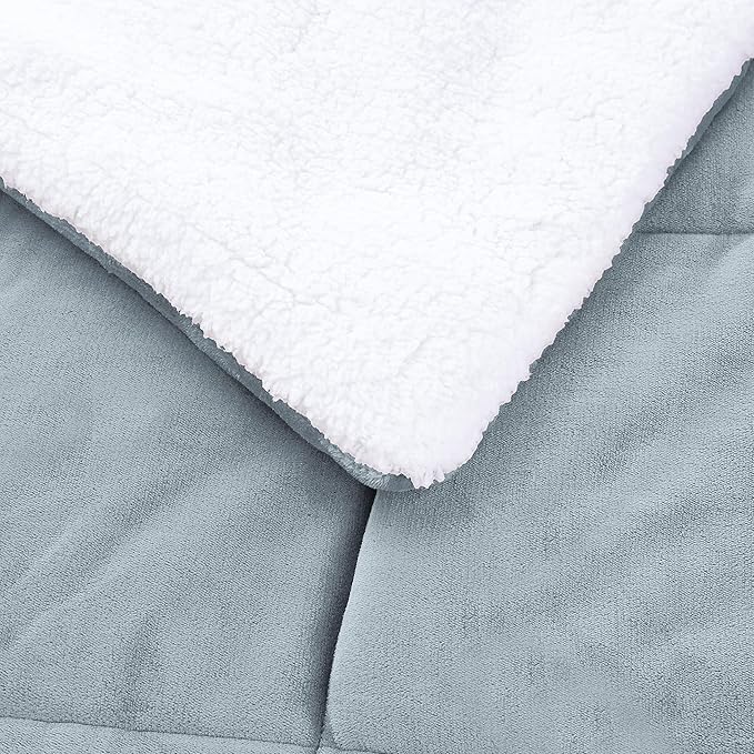 Basics 3-Piece Ultra-Soft Micromink Sherpa Bedding Set, Warm All Season Comforter, Full/Queen, Tide Pool Blue