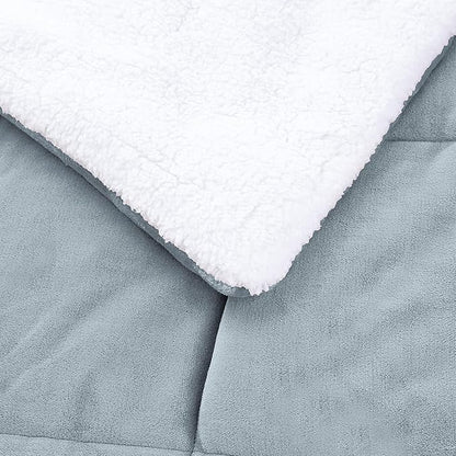 Basics 3-Piece Ultra-Soft Micromink Sherpa Bedding Set, Warm All Season Comforter, Full/Queen, Tide Pool Blue