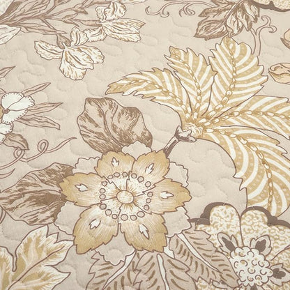 Lush Decor Sydney Reversible Cotton Quilt Neutral, 3 Piece Set, Full/Queen, Neutral - Cotton Bedding Set - Beige Floral Quilt - Cottage Decor - Bedding Queen Size