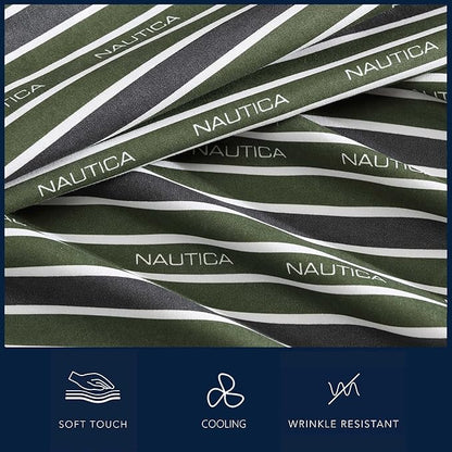 Nautica - Full Sheet Set, Breathable & Cooling Microfiber Bedding with Matching Sham(s), Casual Home Decor (Varadero Typeface Green, Full)