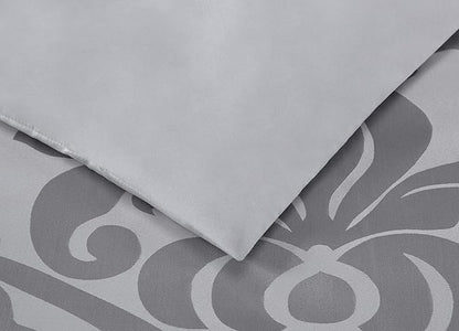 Chezmoi Collection 7-Piece Jacquard Floral Comforter Set (King, Silver/Gray)
