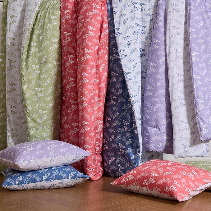 Nestl Full Size Comforter Sets - Pink Bed in a Bag Full Size, 3 Pieces Reversible Bed Set, Soft Floral Bedding Set, All Season Botanical Comforters with Pillow Shams