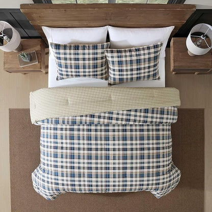Eddie Bauer - Queen Comforter Set, Reversible Cotton Bedding with Matching Shams, Home Decor for All Seasons (Port Gamble Blue, Queen)