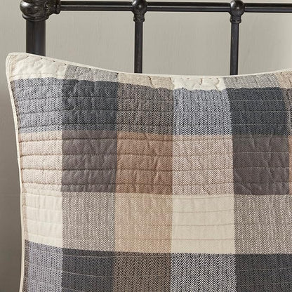 Madison Park Reversible Quilt Cabin Lifestyle Plaid Design - All Season, Breathable Coverlet Bedspread Bedding Set, Matching Shams, Full/Queen(90"x90"), Neutral 6 Piece