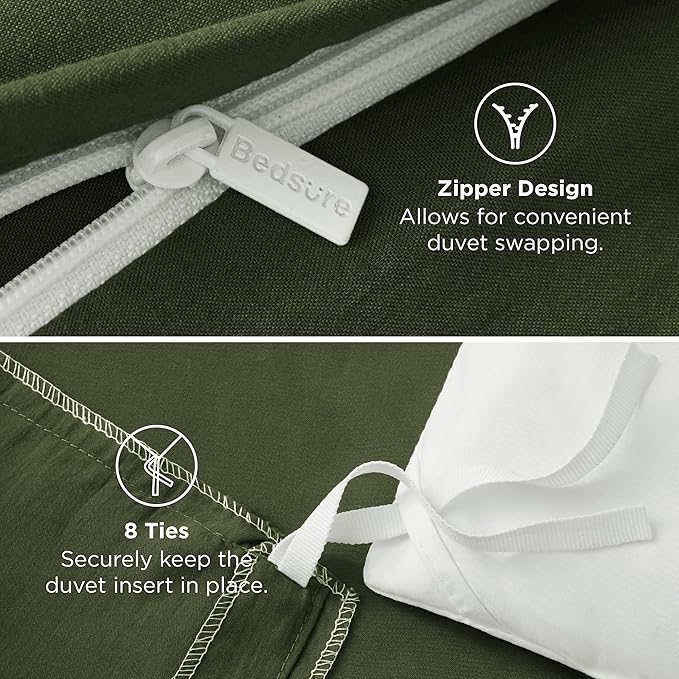 Bedsure Olive Green Duvet Cover Queen Size Only - Prewashed Cotton-Like Polyester Extra Soft All Season Bedding, Includes 1 Duvet Cover 90x90 Inches with Zipper Closure, Comforter Not Included
