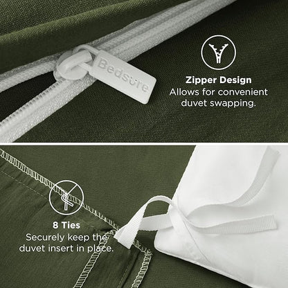 Bedsure Olive Green Duvet Cover Queen Size Only - Prewashed Cotton-Like Polyester Extra Soft All Season Bedding, Includes 1 Duvet Cover 90x90 Inches with Zipper Closure, Comforter Not Included