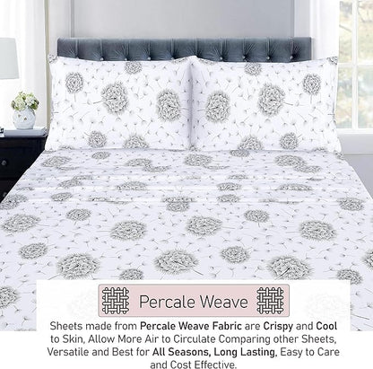 RUVANTI 100% Cotton Sheets – Split King Size Percale Bedding, Cooling & Breathable Floral Design, Durable with a Crisp, Soft & Comfortable Feel, 16" Deep Pocket, 5-Piece Set, Dandelion