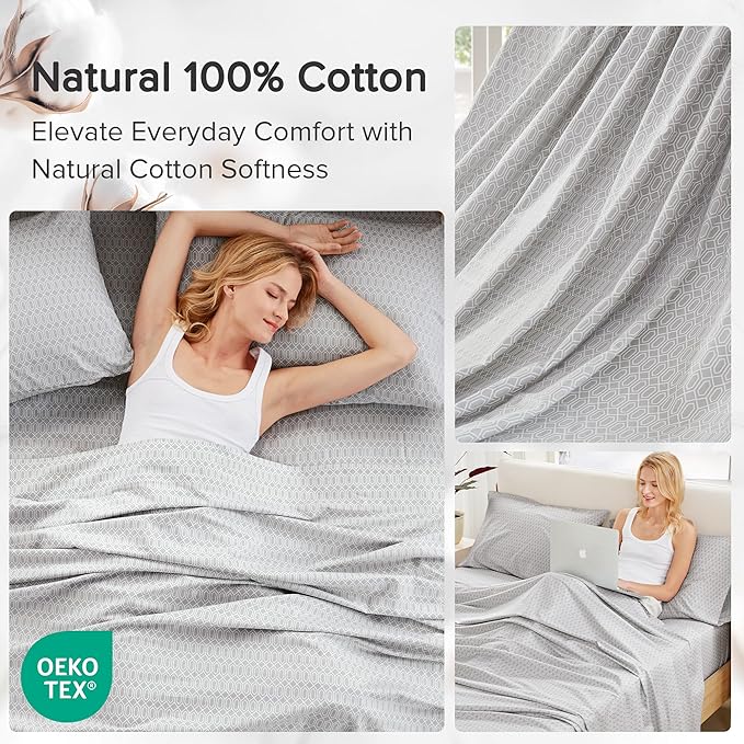 Comfort Spaces 100% Cotton Sheet Set Breathable, Lightweight, Soft with 12" Elastic Pocket Fits up to 14" Mattress, All Season Cozy Bedding, Matching Pillow Case, Twin XL Diamond Taupe 3 Piece