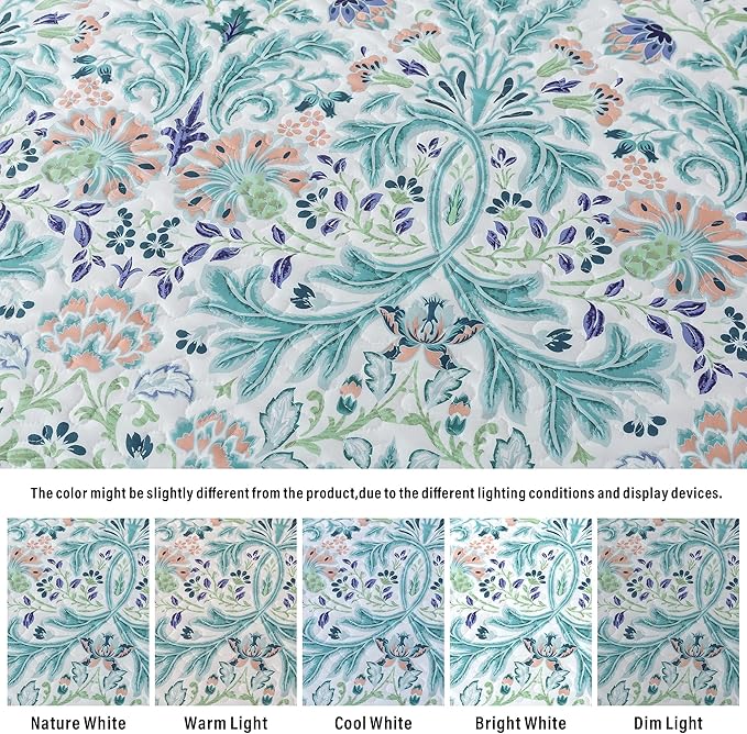 HoneiLife Queen Quilt Bedding Sets - Microfiber Quilt Sets for Queen Bed, 3-Piece Lightweight Bedspreads,Reversible Coverlets Rustic Bed Cover, Floral Bedding Sets for All Season Use