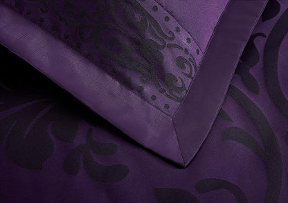 Chezmoi Collection Royale 7-Piece Jacquard Floral Comforter Set, Oversized Queen, Purple/Dark Purple