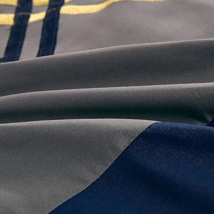 Chezmoi Collection Arden 7-Piece Modern Pleated Stripe Embroidered Zigzag Bedding Comforter Set (Queen, Navy/Gray/Yellow/White)
