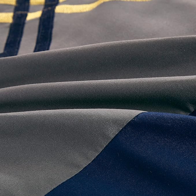 Chezmoi Collection Arden 7-Piece Modern Pleated Stripe Embroidered Zigzag Bedding Comforter Set (Full, Navy/Gray/Yellow/White)