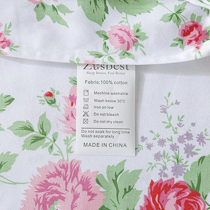 Zusbest 100% Cotton Pink Floral Pillow Cases Standard Size Set of 2, 19''×29'', Queen Size Shabby Rose Floral Pillowcases, Flower Printed Chic Pillow Covers Soft Envelope Queen Pillowcase Protectors