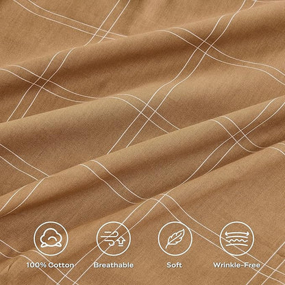 JELLYMONI 100% Natural Cotton Twin Duvet Cover Set, 2pcs Plaid Duvet Cover Sets with Zipper Closure, Grid Geometric Pattern Comforter Cover, Rust