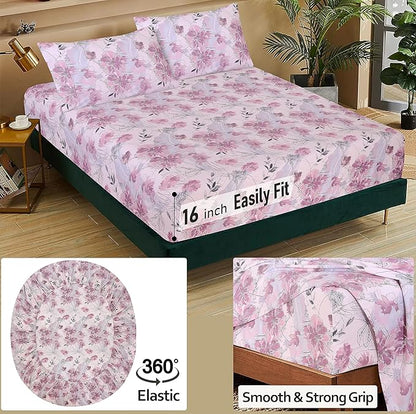 RUVANTI 100% Cotton Sheets – Split King Size Percale Bedding, Cooling & Breathable Floral Design, Durable with a Crisp, Soft & Comfortable Feel, 16" Deep Pocket, 5-Piece Set, Lilac Floral