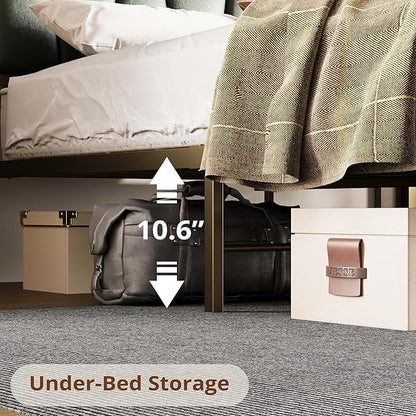 LIKIMIO Queen Bed Frame, Storage Headboard with Charging Station, Platform Bed with Drawers, No Box Spring Needed, Easy Assembly, Dark Green