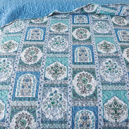 HoneiLife King Quilt Bedding Sets - 3 Piece Microfiber Quilt Set Rustic Bedspread Set Floral Coverlet Sets for King Bed