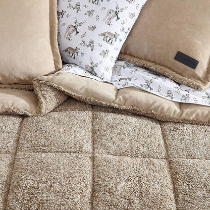 Eddie Bauer - Twin Comforter Set, Microsuede Bedding with Soft Plush Faux Shearling Reverse, 2 Piece Bed Set with Matching Pillowcase (Sherwood Brown)