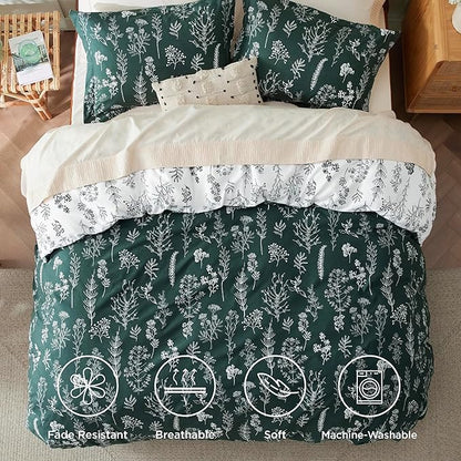 Bedsure Duvet Cover King Size - Reversible Emerald Green King Duvet Cover Set with Zipper Closure, 3 Pieces Floral Patterned Bedding Set with 8 Corner Ties and 2 Pillow Shams