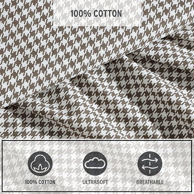 Eddie Bauer - Queen Sheet Set, Crisp & Cooling Sheets w/a Naturally Smooth Cotton Percale Lightweight Feel - Matching Pillowcases & Deep Pocket Fitted Sheet (Harrison Brown)