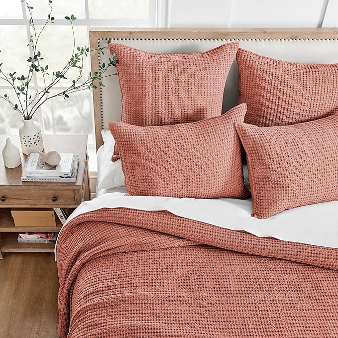 Levtex Home Mills Waffle Full Bedspread Set (100x104in) with 2 Pillow Shams (26x20in) - Adobe - 100% Cotton Full Size Bedspread Set - Lightweight, Soft, Pre-Washed