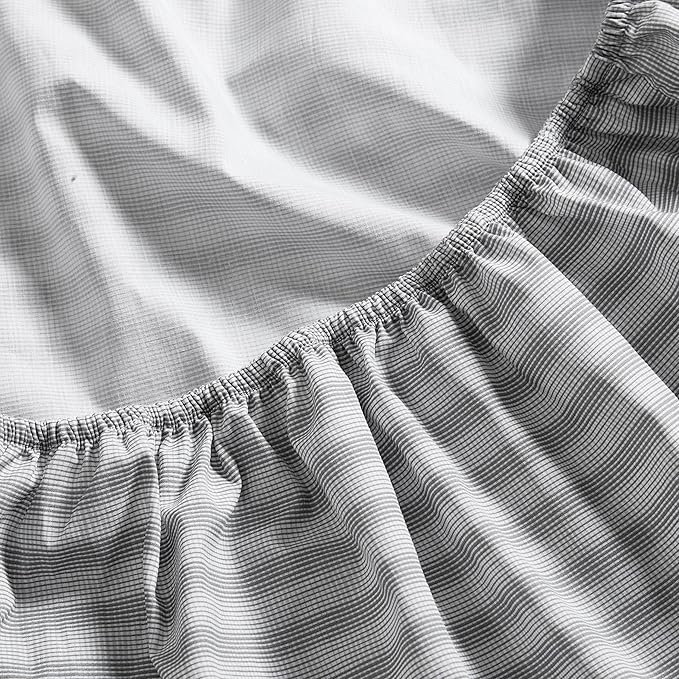 Nautica- King Sheet Set, Cotton Percale Bedding Set, Crisp & Cool, Lightweight & Breathable (Michael Plaid Grey, King)