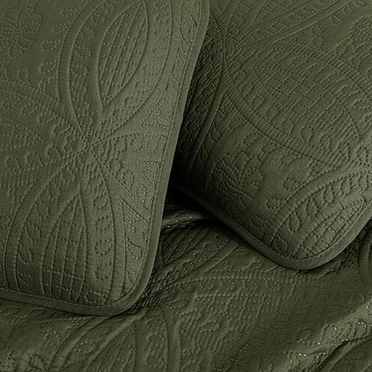 Chezmoi Collection Austin 3-Piece Oversized Bedspread Coverlet Set (King, Cypress Green) | Oversized, Lightweight, Fade Resistant