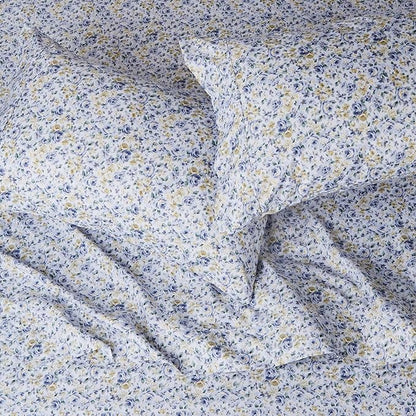 Amazon Basics Lightweight Breathable, Wrinkle Resistant Super Soft Brushed Microfiber 4-Piece Bed Sheet Set with 14-Inch Deep Pockets, Full, Blue Floral, Printed