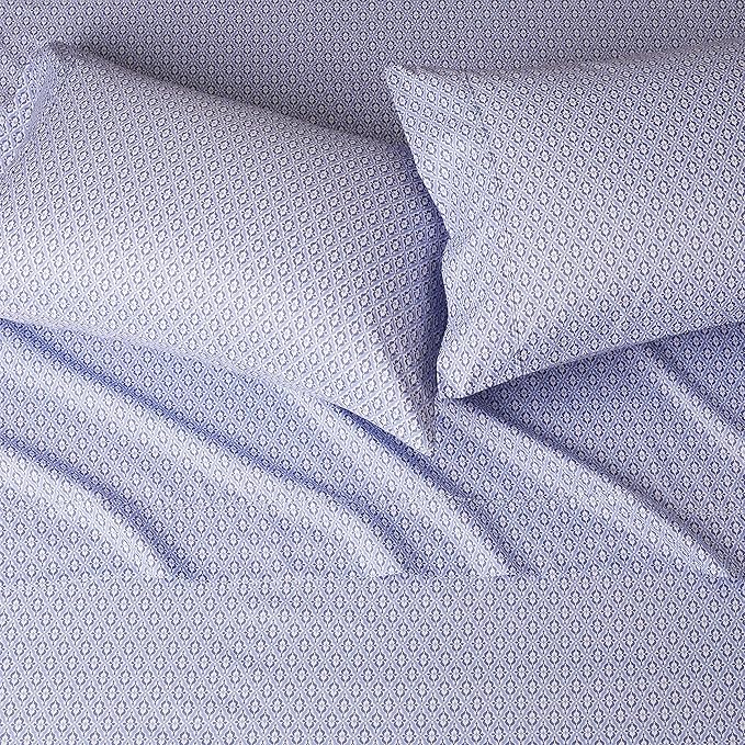Amazon Basics Breathable Lightweight Super Soft Brushed Microfiber 4-Piece Bed Sheet Set, Wrinkle Resistant With 14" Deep Pockets, Queen, Blue Damask, Printed