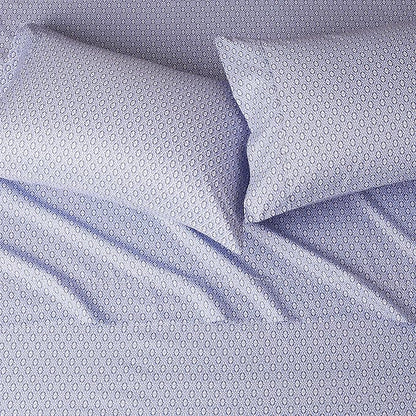 Amazon Basics Breathable Lightweight Super Soft Brushed Microfiber 4-Piece Bed Sheet Set, Wrinkle Resistant With 14" Deep Pockets, Queen, Blue Damask, Printed