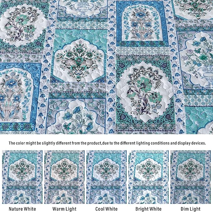 HoneiLife Queen Quilt Bedding Set - 3 Piece Microfiber Quilt Sets Floral Bedspreads Rustic Coverlets for Queen Bed